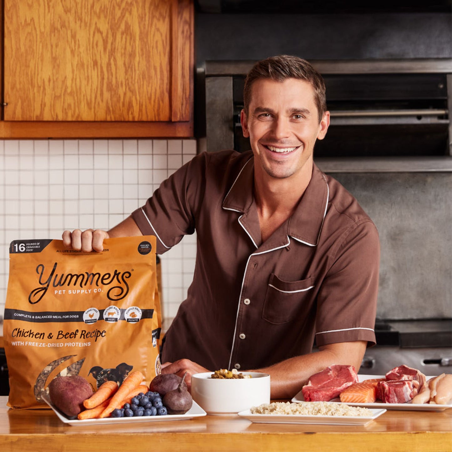 Antoni with food in kitchen