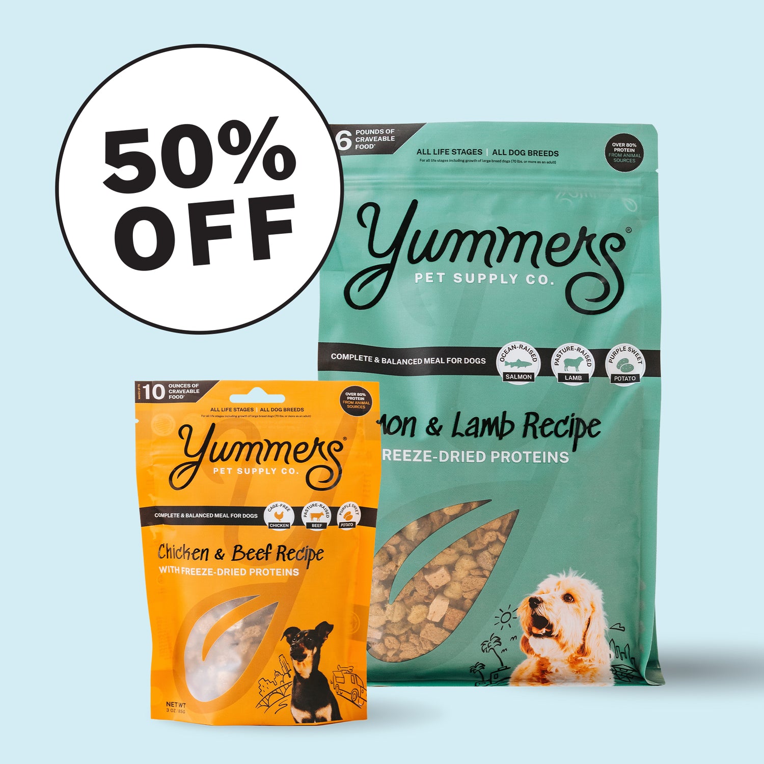 Food bags with 50% off burst