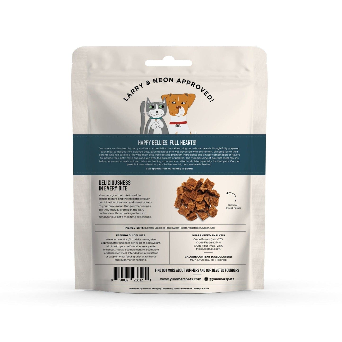 Yummers Salmon & Sweet Potato Recipe Gourmet Meal Mix-in for Dogs, 5 oz. - back of bag